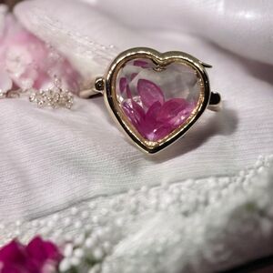 Ruby Garnet Quartz Gemstones Gold Tone Heart Shape Locket Ring Adjustable Size